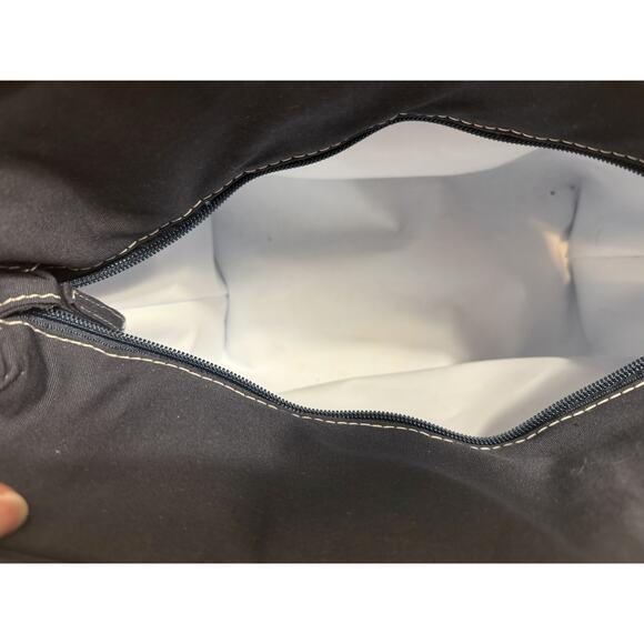 L.L. Bean Canvas Tote Bag Navy & Natural Zip Top Shoulder Bag USA Made - Picture 4 of 8